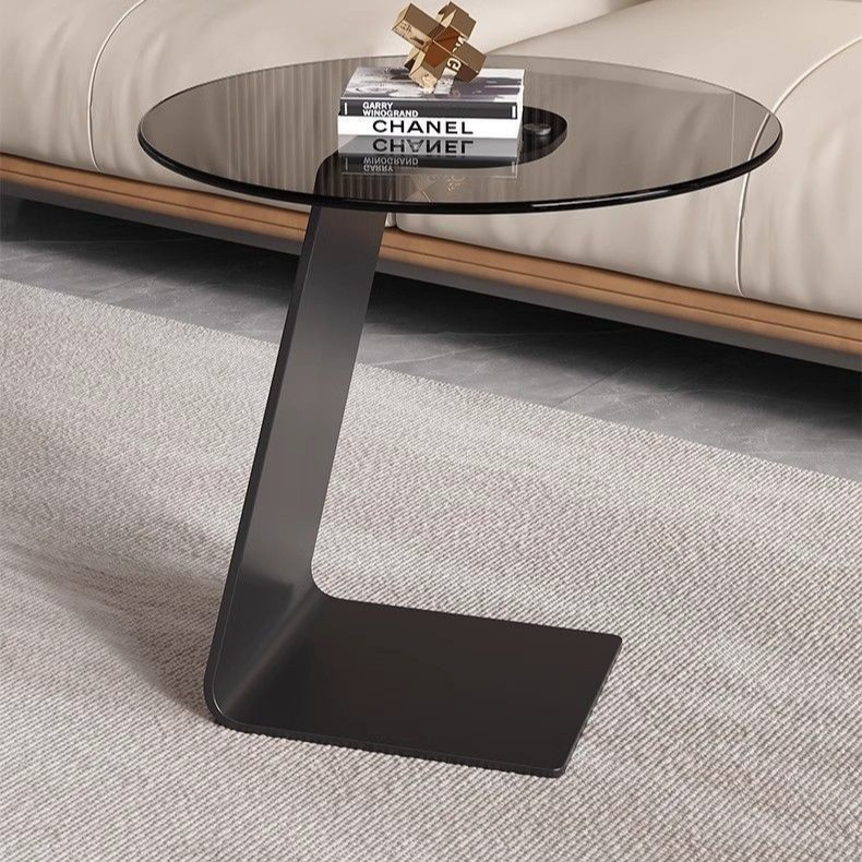 Crystal Hotel サイドテーブル 丸型 強化ガラス グレー モダン シンプル