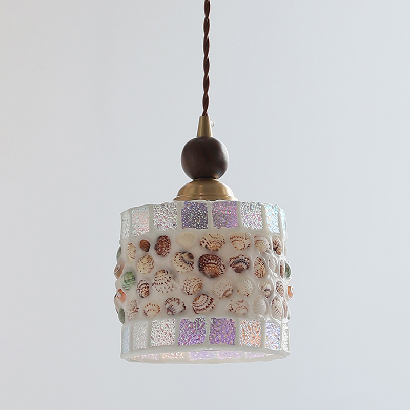 ペンダントライト ダイニング  北欧 ガラス 木 ダクトレール用 貝殻 筒型 1灯 E26口金 led モダン シンプル レトロ デザイン 天井照明 シェードランプ 玄関 リビング  トイレ 寝室 洗面所 居間用 キッチン 食卓用  可愛い 階段 和風  光 影 雰囲気作り