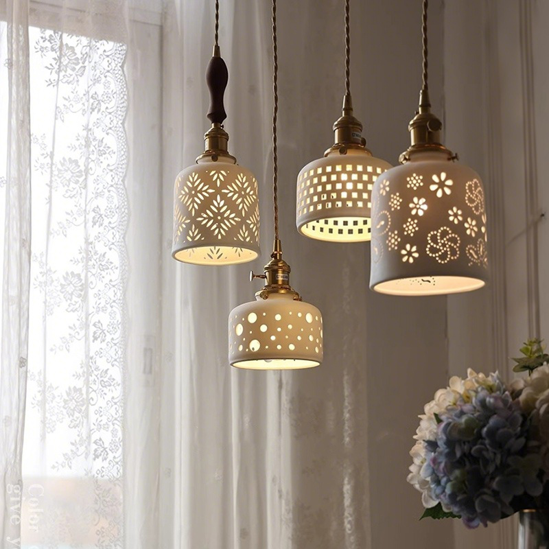 ペンダントライト 北欧 ダイニング おしゃれ 口金E26 陶器 磁器 筒型 花紋 食卓用 天井照明 レトロ ナチュラル シンプル キッチン 玄関 シーリングライト カフェ 照明 おしゃれ セラミック リビング 居間 インテリア 寝室 カントリー 小型 引越し