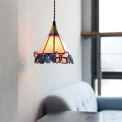 ペンダントライト ダイニング  北欧 ガラス ダクトレール用 アイアン 胡蝶  1灯 E26口金 led モダン シンプル レトロ デザイン 天井照明 シェードランプ  ステンドガラス 玄関 リビング  トイレ 寝室 洗面所 居間用 キッチン 食卓用  可愛い 階段 和風 ピンク