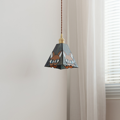 ペンダントライト ダイニング  北欧 ガラス ダクトレール用 アイアン 猫 ねこ 台形 1灯 E26口金 led モダン シンプル レトロ デザイン 天井照明 シェードランプ  玄関 リビング  トイレ 寝室 洗面所 居間用 キッチン 食卓用  可愛い 階段 和風  ステンドガラス