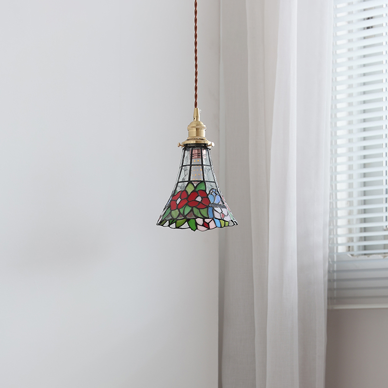ペンダントライト ダイニング  北欧 ガラス ダクトレール用 花 1灯 E26口金 led モダン シンプル レトロ デザイン 天井照明 シェードランプ  ライト 玄関 リビング  トイレ 寝室 洗面所 居間用 キッチン 食卓用  可愛い 階段 和風 ステンドガラス 光 影 小型