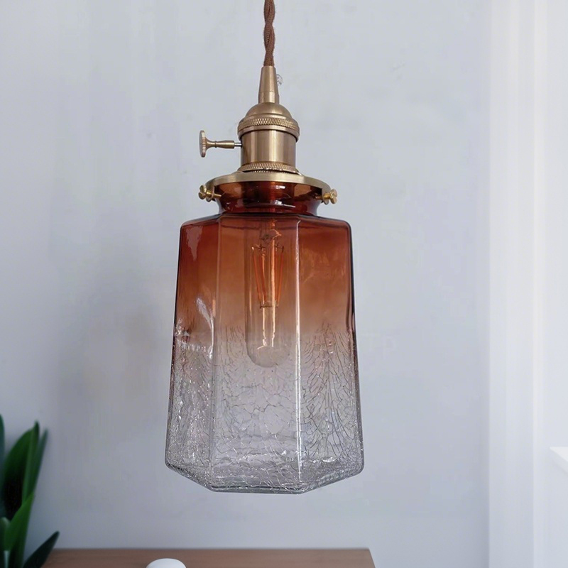 ペンダントライト ダイニング  北欧 ガラス ダクトレール用 アイアン 筒型 1灯 E26口金 led モダン シンプル レトロ デザイン 天井照明 シェードランプ  細長い ひび リビング  トイレ 寝室 洗面所 居間 キッチン 食卓用  可愛い 階段 和風 クリア 光 影 アンバー