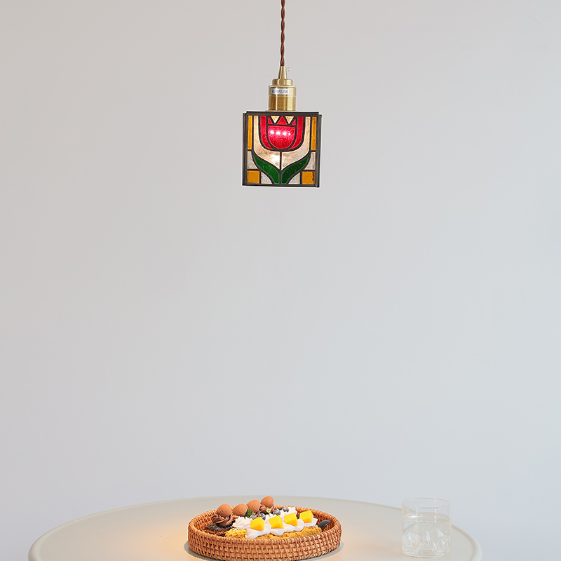 ペンダントライト ダイニング  北欧 ガラス ダクトレール用 花 立方体 1灯 E26口金 led モダン シンプル レトロ デザイン 天井照明 シェードランプ  玄関 リビング  寝室 洗面所 居間 キッチン 食卓  可愛い 階段 和風 ステンドガラス ギフト 引越し