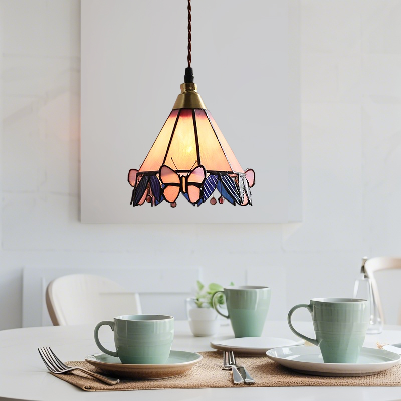 ペンダントライト ダイニング  北欧 ガラス ダクトレール用 アイアン 胡蝶  1灯 E26口金 led モダン シンプル レトロ デザイン 天井照明 シェードランプ  ステンドガラス 玄関 リビング  トイレ 寝室 洗面所 居間用 キッチン 食卓用  可愛い 階段 和風 ピンク