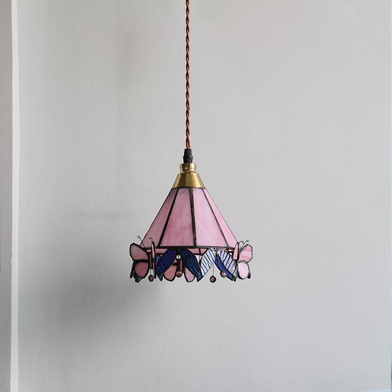 ペンダントライト ダイニング  北欧 ガラス ダクトレール用 アイアン 胡蝶  1灯 E26口金 led モダン シンプル レトロ デザイン 天井照明 シェードランプ  ステンドガラス 玄関 リビング  トイレ 寝室 洗面所 居間用 キッチン 食卓用  可愛い 階段 和風 ピンク