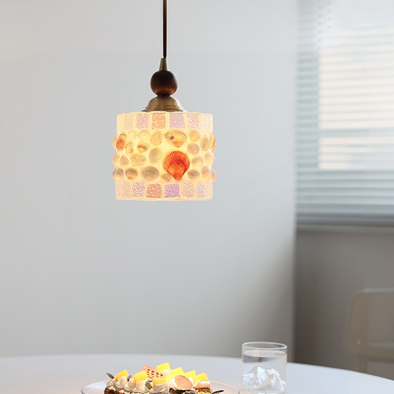 ペンダントライト ダイニング  北欧 ガラス 木 ダクトレール用 貝殻 筒型 1灯 E26口金 led モダン シンプル レトロ デザイン 天井照明 シェードランプ 玄関 リビング  トイレ 寝室 洗面所 居間用 キッチン 食卓用  可愛い 階段 和風  光 影 雰囲気作り