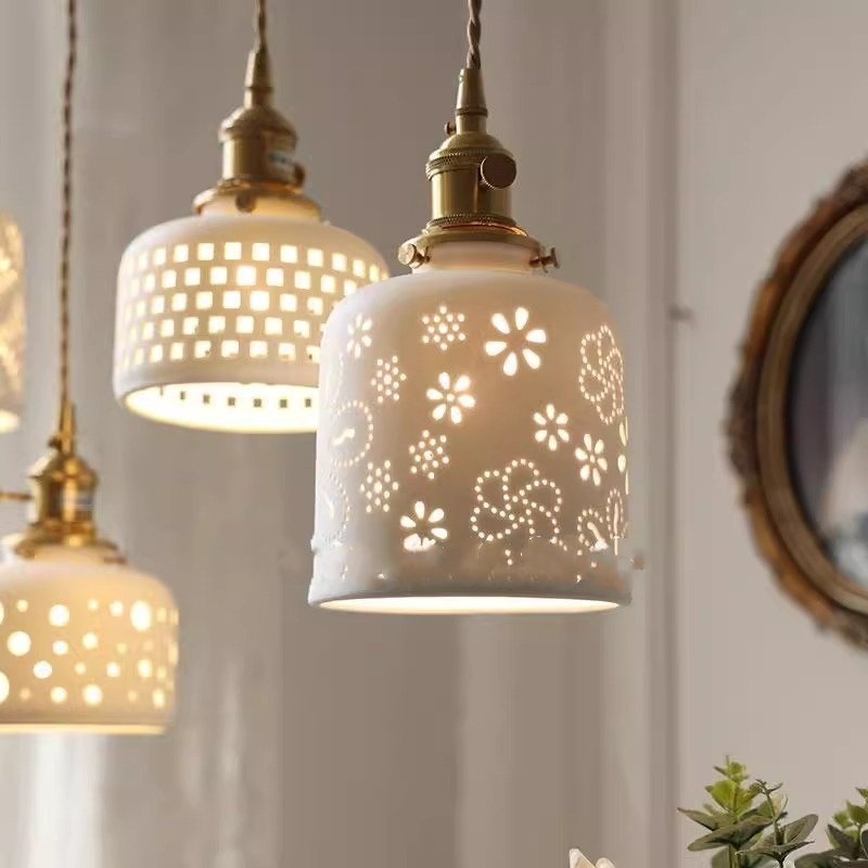 ペンダントライト 北欧 ダイニング おしゃれ 口金E26 陶器 磁器 筒型 花紋 食卓用 天井照明 レトロ ナチュラル シンプル キッチン 玄関 シーリングライト カフェ 照明 おしゃれ セラミック リビング 居間 インテリア 寝室 カントリー 小型 引越し