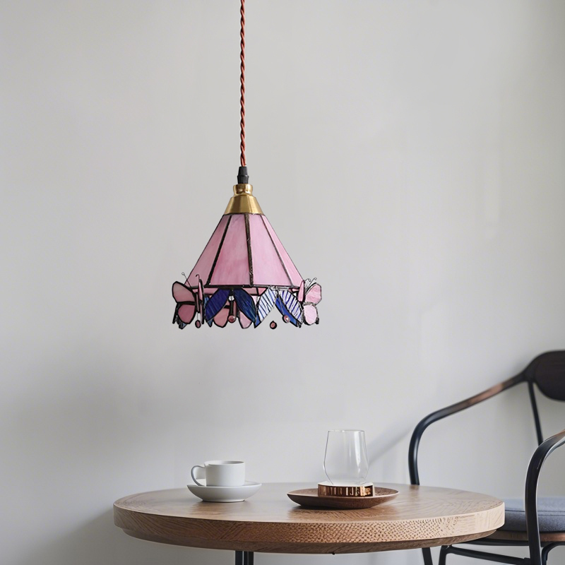 ペンダントライト ダイニング  北欧 ガラス ダクトレール用 アイアン 胡蝶  1灯 E26口金 led モダン シンプル レトロ デザイン 天井照明 シェードランプ  ステンドガラス 玄関 リビング  トイレ 寝室 洗面所 居間用 キッチン 食卓用  可愛い 階段 和風 ピンク