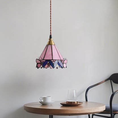 ペンダントライト ダイニング  北欧 ガラス ダクトレール用 アイアン 胡蝶  1灯 E26口金 led モダン シンプル レトロ デザイン 天井照明 シェードランプ  ステンドガラス 玄関 リビング  トイレ 寝室 洗面所 居間用 キッチン 食卓用  可愛い 階段 和風 ピンク