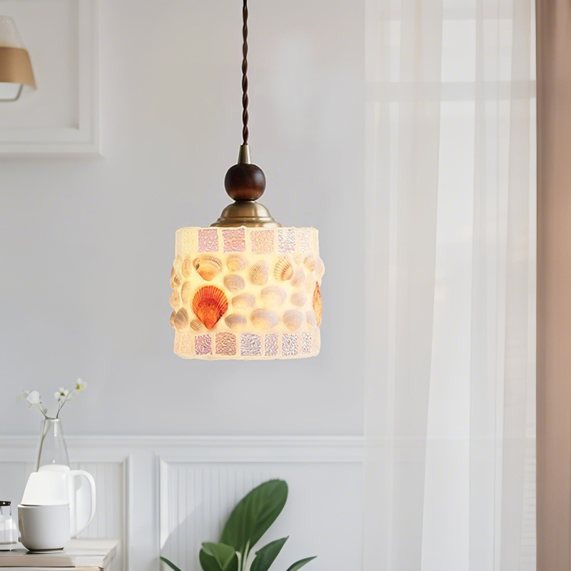 ペンダントライト ダイニング  北欧 ガラス 木 ダクトレール用 貝殻 筒型 1灯 E26口金 led モダン シンプル レトロ デザイン 天井照明 シェードランプ 玄関 リビング  トイレ 寝室 洗面所 居間用 キッチン 食卓用  可愛い 階段 和風  光 影 雰囲気作り