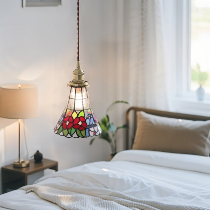 ペンダントライト ダイニング  北欧 ガラス ダクトレール用 花 1灯 E26口金 led モダン シンプル レトロ デザイン 天井照明 シェードランプ  ライト 玄関 リビング  トイレ 寝室 洗面所 居間用 キッチン 食卓用  可愛い 階段 和風 ステンドガラス 光 影 小型