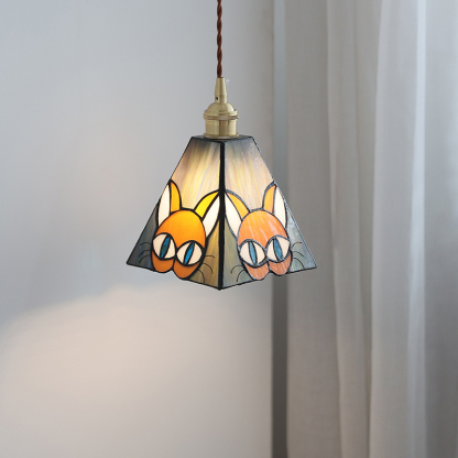 ペンダントライト ダイニング  北欧 ガラス ダクトレール用 アイアン 猫 ねこ 台形 1灯 E26口金 led モダン シンプル レトロ デザイン 天井照明 シェードランプ  玄関 リビング  トイレ 寝室 洗面所 居間用 キッチン 食卓用  可愛い 階段 和風  ステンドガラス