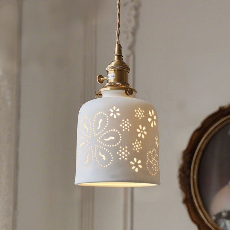 ペンダントライト 北欧 ダイニング おしゃれ 口金E26 陶器 磁器 筒型 花紋 食卓用 天井照明 レトロ ナチュラル シンプル キッチン 玄関 シーリングライト カフェ 照明 おしゃれ セラミック リビング 居間 インテリア 寝室 カントリー 小型 引越し