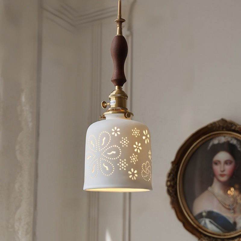 ペンダントライト 北欧 ダイニング おしゃれ 口金E26 陶器 磁器 筒型 花紋 食卓用 天井照明 レトロ ナチュラル シンプル キッチン 玄関 シーリングライト カフェ 照明 おしゃれ セラミック リビング 居間 インテリア 寝室 カントリー 小型 引越し