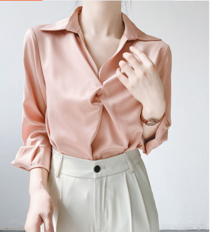 緞面襯衫 OL通勤襯衣 設計感上衣