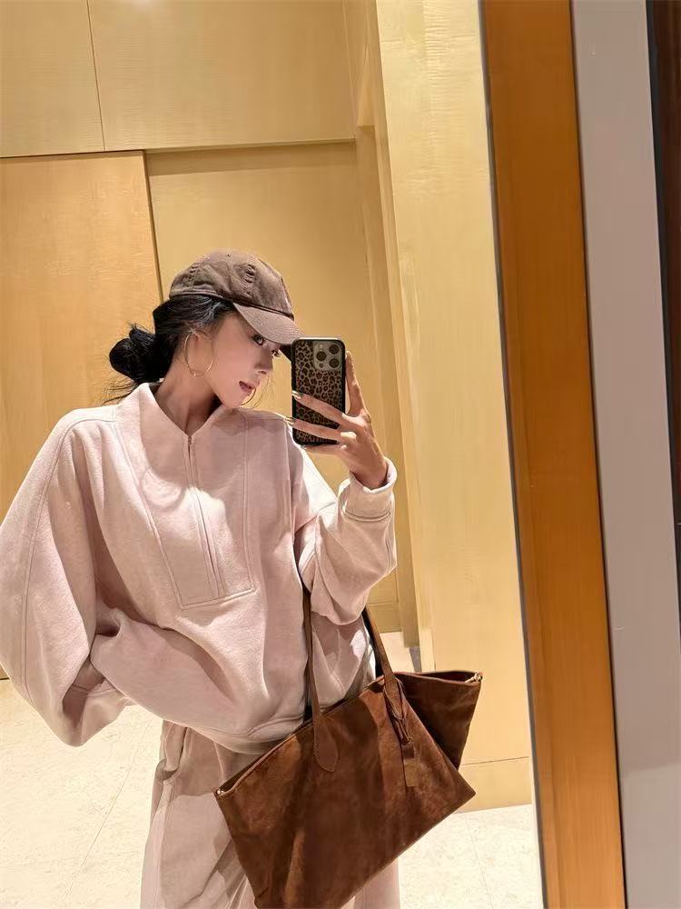 秋冬休閒運動老錢風套裝｜立領設計衛衣 + 休閒褲｜時尚高級感日常穿搭