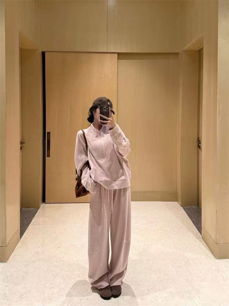 秋冬休閒運動老錢風套裝｜立領設計衛衣 + 休閒褲｜時尚高級感日常穿搭