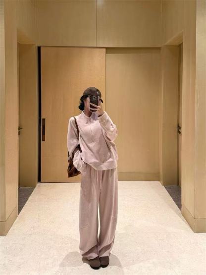 秋冬休閒運動老錢風套裝｜立領設計衛衣 + 休閒褲｜時尚高級感日常穿搭