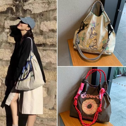 「現貨」高圓圓同款 日系Ball Chain刺繡購物袋 輕奢大容量單肩包
