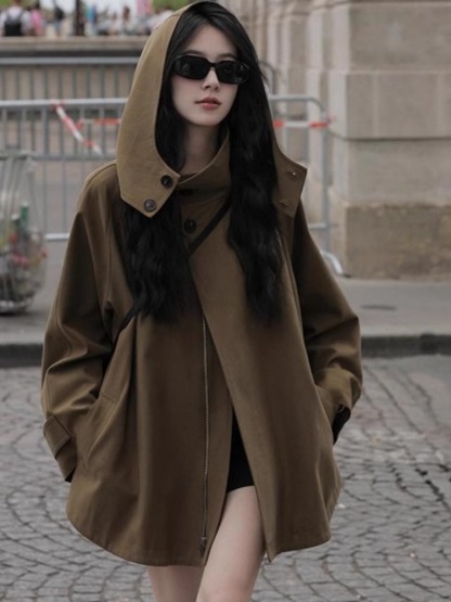 【現貨爆款】斗篷風衣外套 美拉德英倫風 高品質連帽工裝 秋冬新款