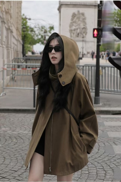 【現貨爆款】斗篷風衣外套 美拉德英倫風 高品質連帽工裝 秋冬新款