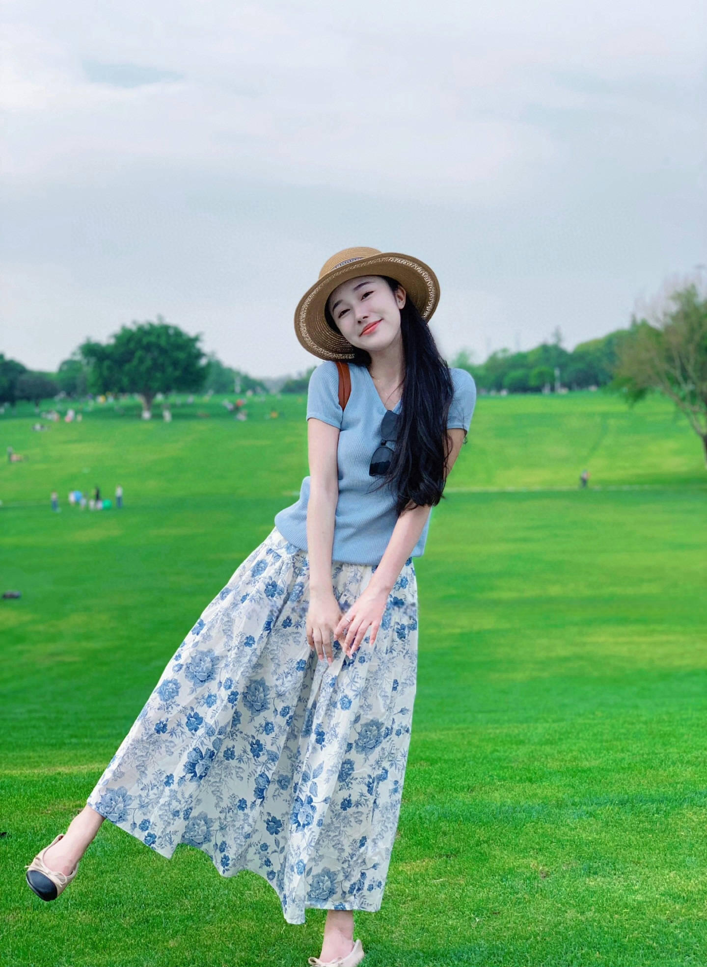 法式復古水墨畫碎花半身裙+冰絲針織上衣兩件套 夏季休閒套裝