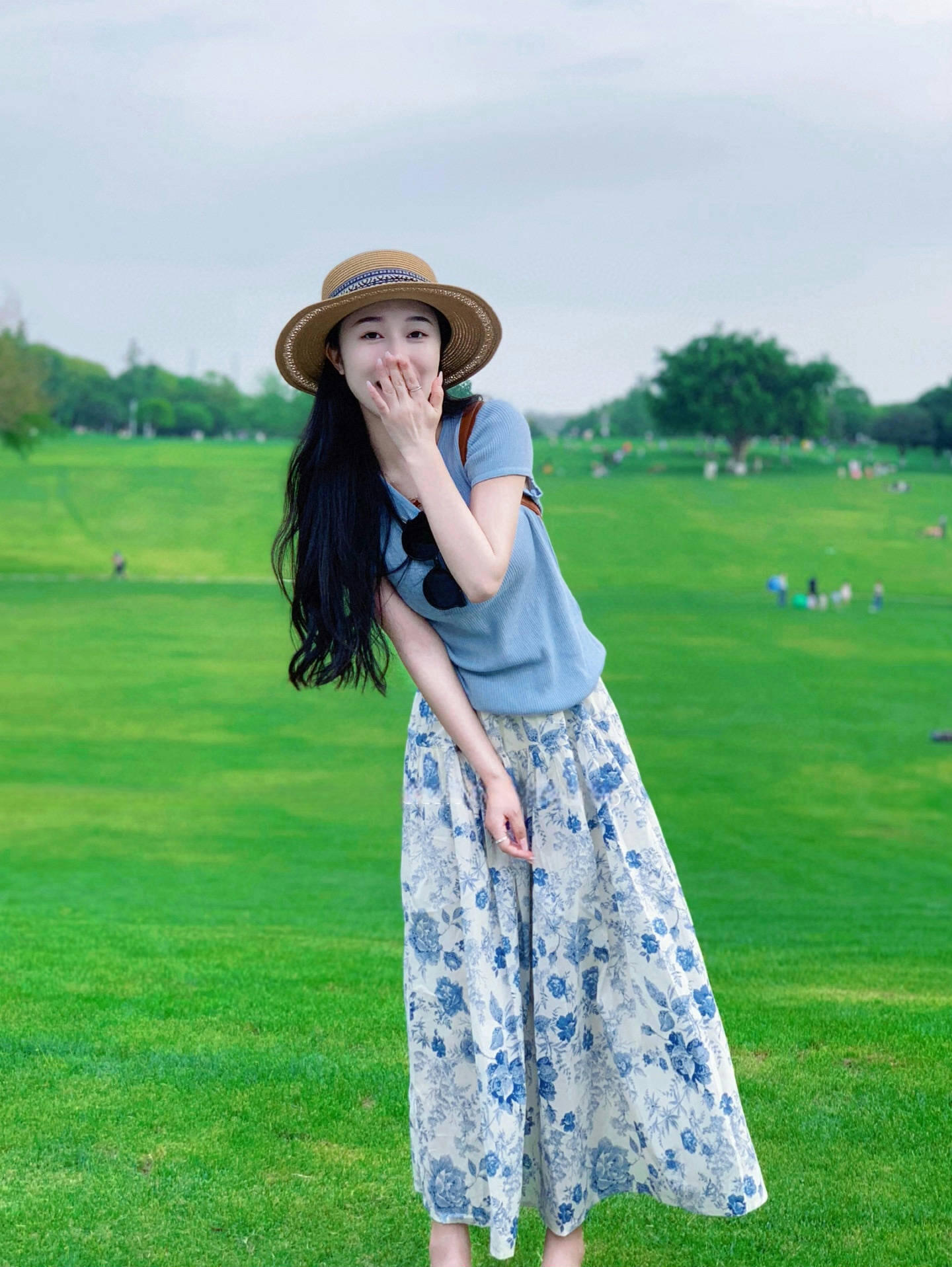 法式復古水墨畫碎花半身裙+冰絲針織上衣兩件套 夏季休閒套裝