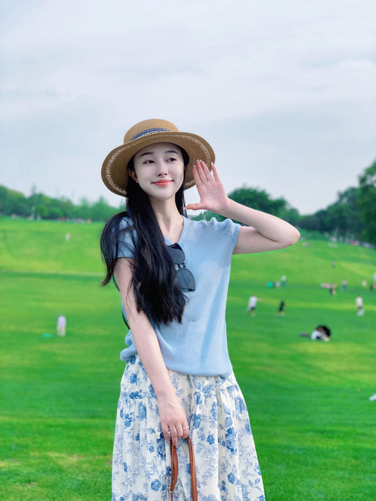 法式復古水墨畫碎花半身裙+冰絲針織上衣兩件套 夏季休閒套裝