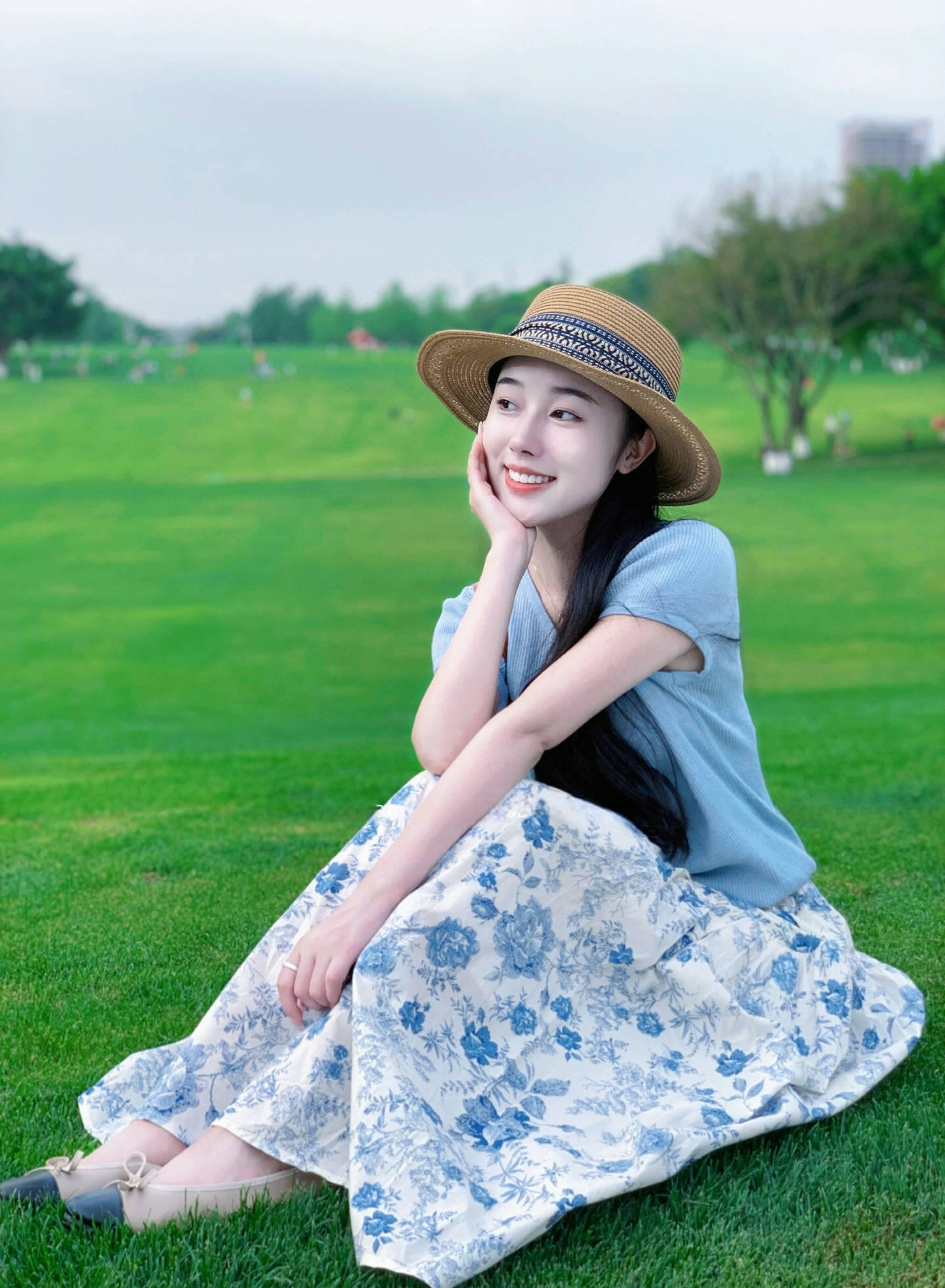 法式復古水墨畫碎花半身裙+冰絲針織上衣兩件套 夏季休閒套裝