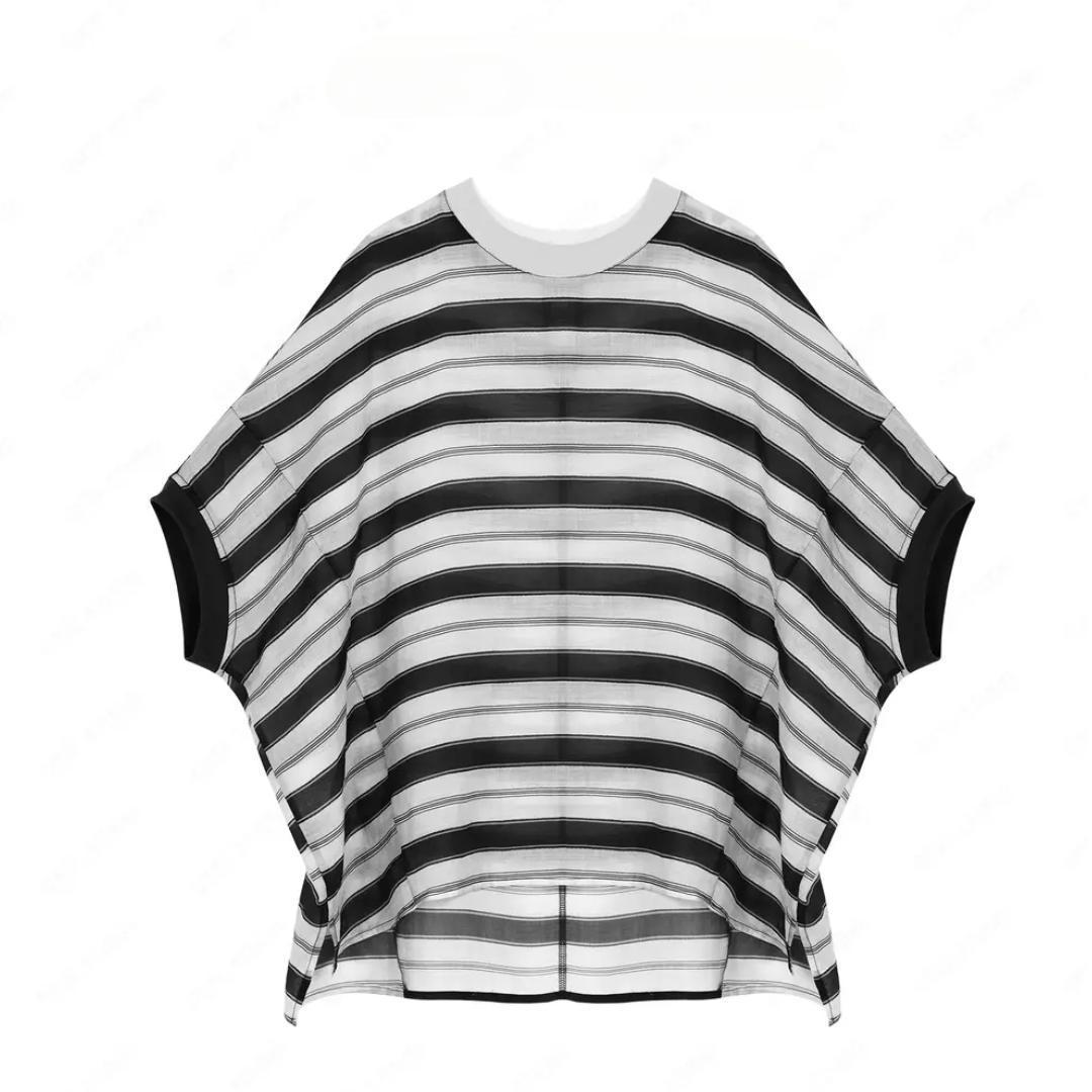 獨家設計款｜撞色條紋短袖上衣+顯瘦A字裙｜寬鬆兩件式｜夏季復古套裝