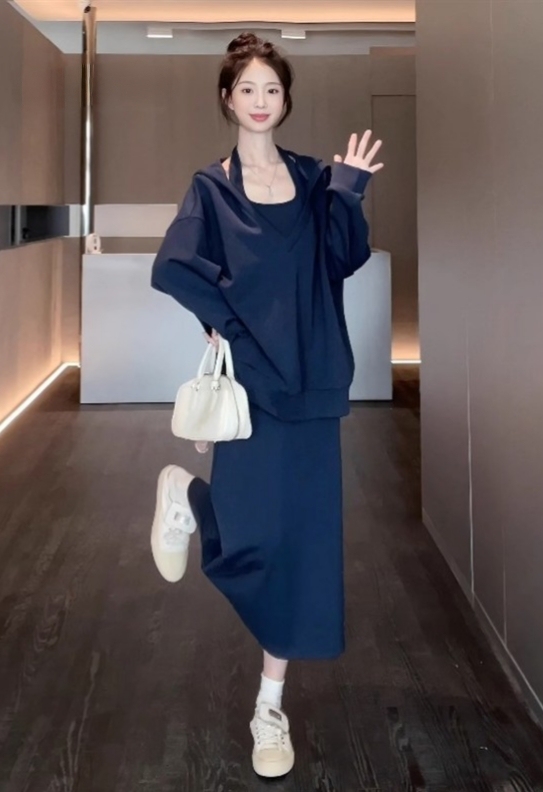 韓系慵懶 |  休閒衛衣+ 掛脖洋裝套裝 
