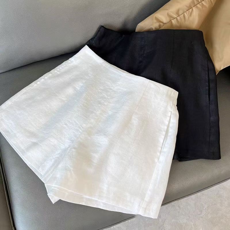 闊腿棉麻白色短褲