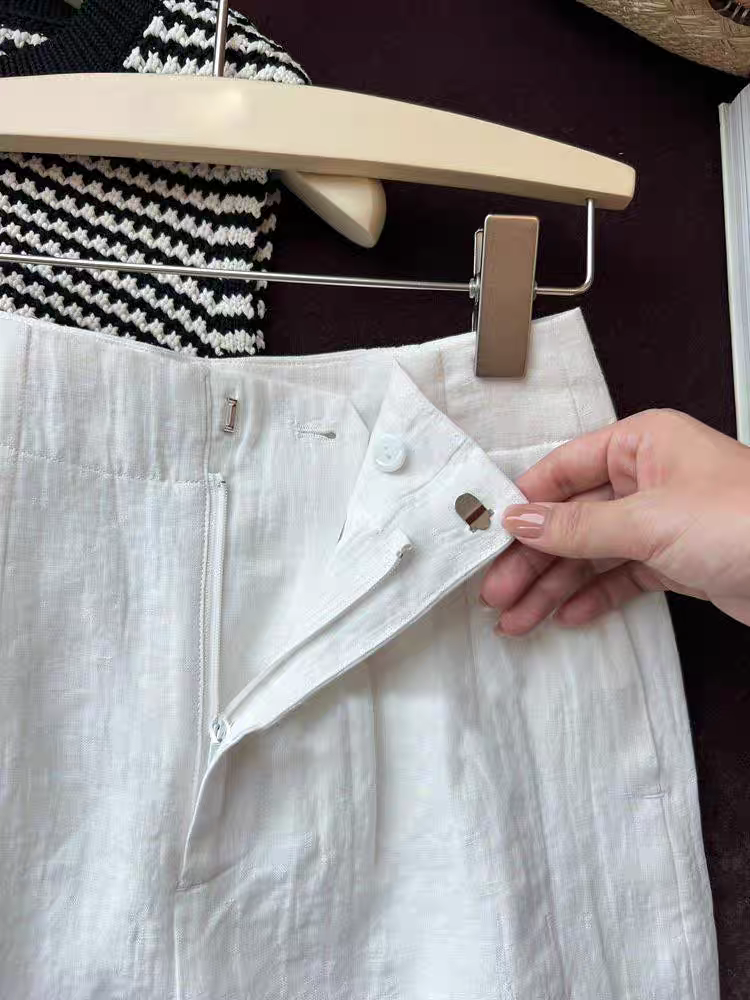 闊腿棉麻白色短褲 