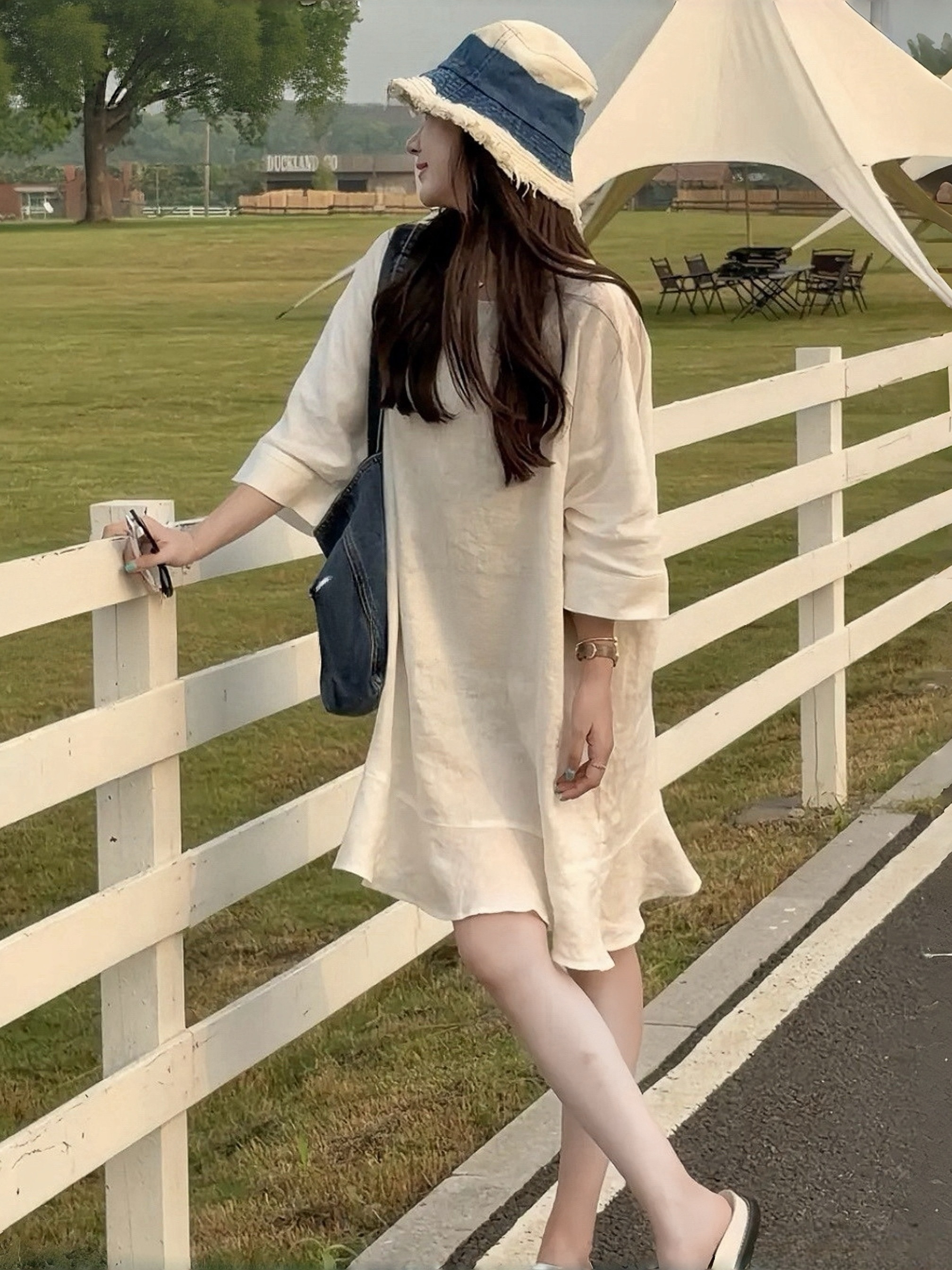 法式慵懶鬆弛感洋裝｜棉麻半袖連身裙｜夏季高級感休閒裙子