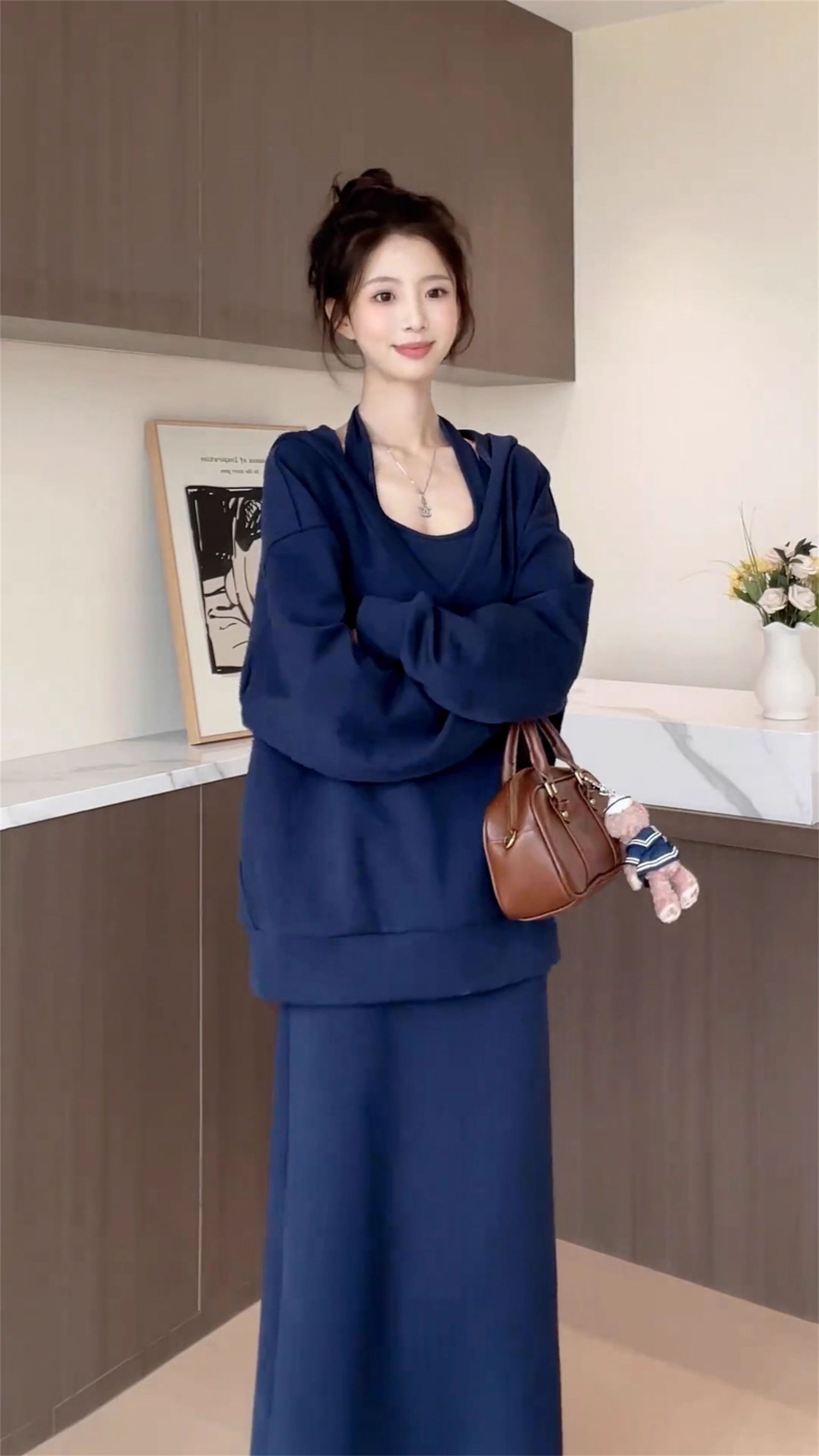 韓系慵懶 |  休閒衛衣+ 掛脖洋裝套裝 