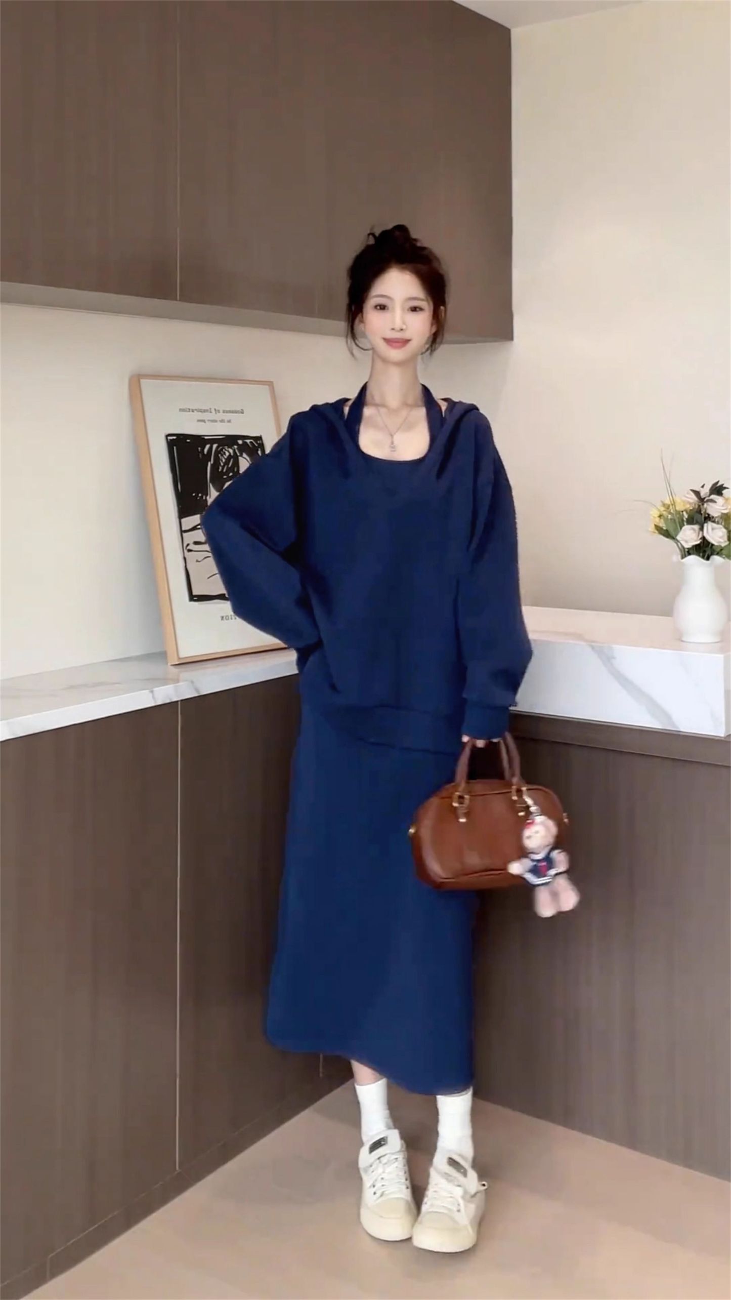 韓系慵懶 | 休閒衛衣+ 掛脖洋裝套裝