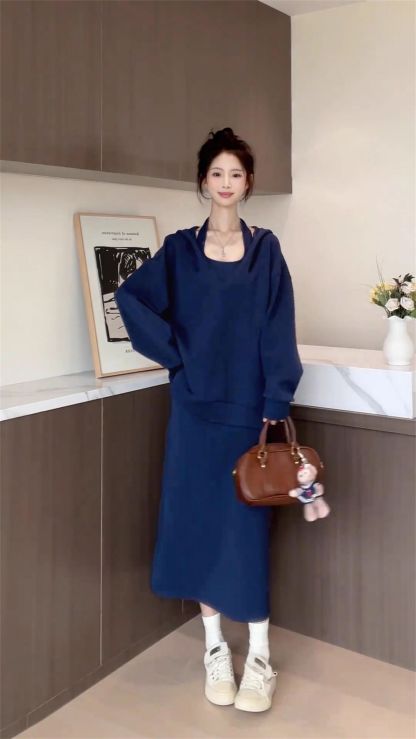 韓系慵懶 | 休閒衛衣+ 掛脖洋裝套裝