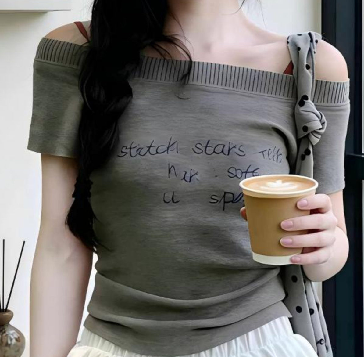 春夏韓系溫柔風氣質套裝｜字母刺绣針織短袖｜高腰白色短裙｜時尚一整套兩件組