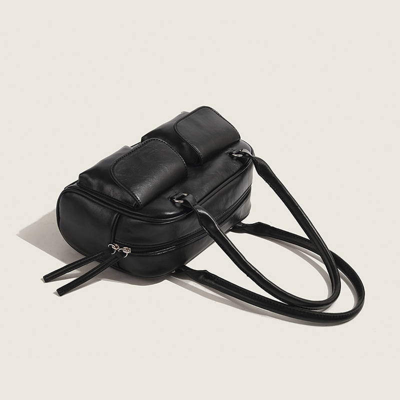 韓版保齡球包女 許允真同款腋下包包 復古簡約通勤波士頓包