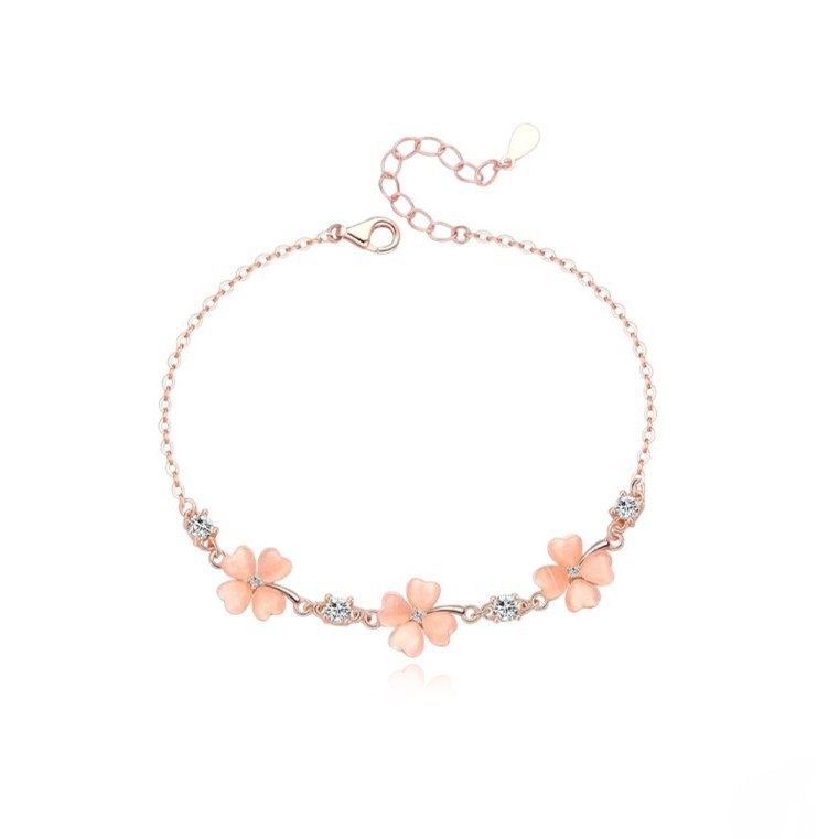 貓眼石四葉草手鏈 | S999 純銀輕奢粉系手串