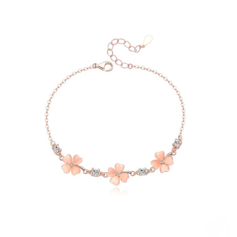 貓眼石四葉草手鏈 | S999 純銀輕奢粉系手串