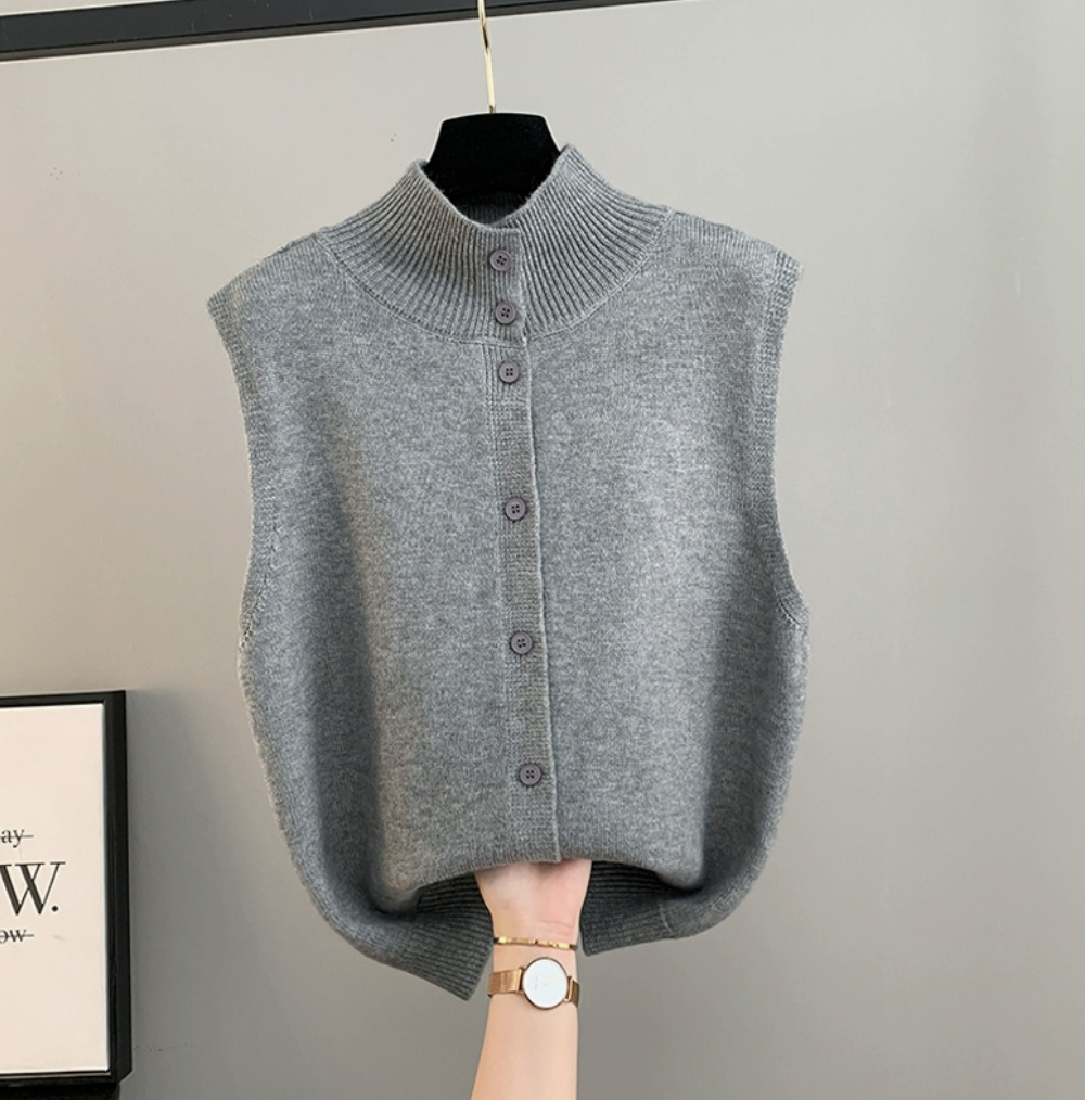 【現貨】半高領針織開衫雙面背心 復古百搭開衫外套
