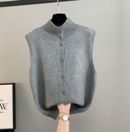 【現貨】半高領針織開衫雙面背心 復古百搭開衫外套