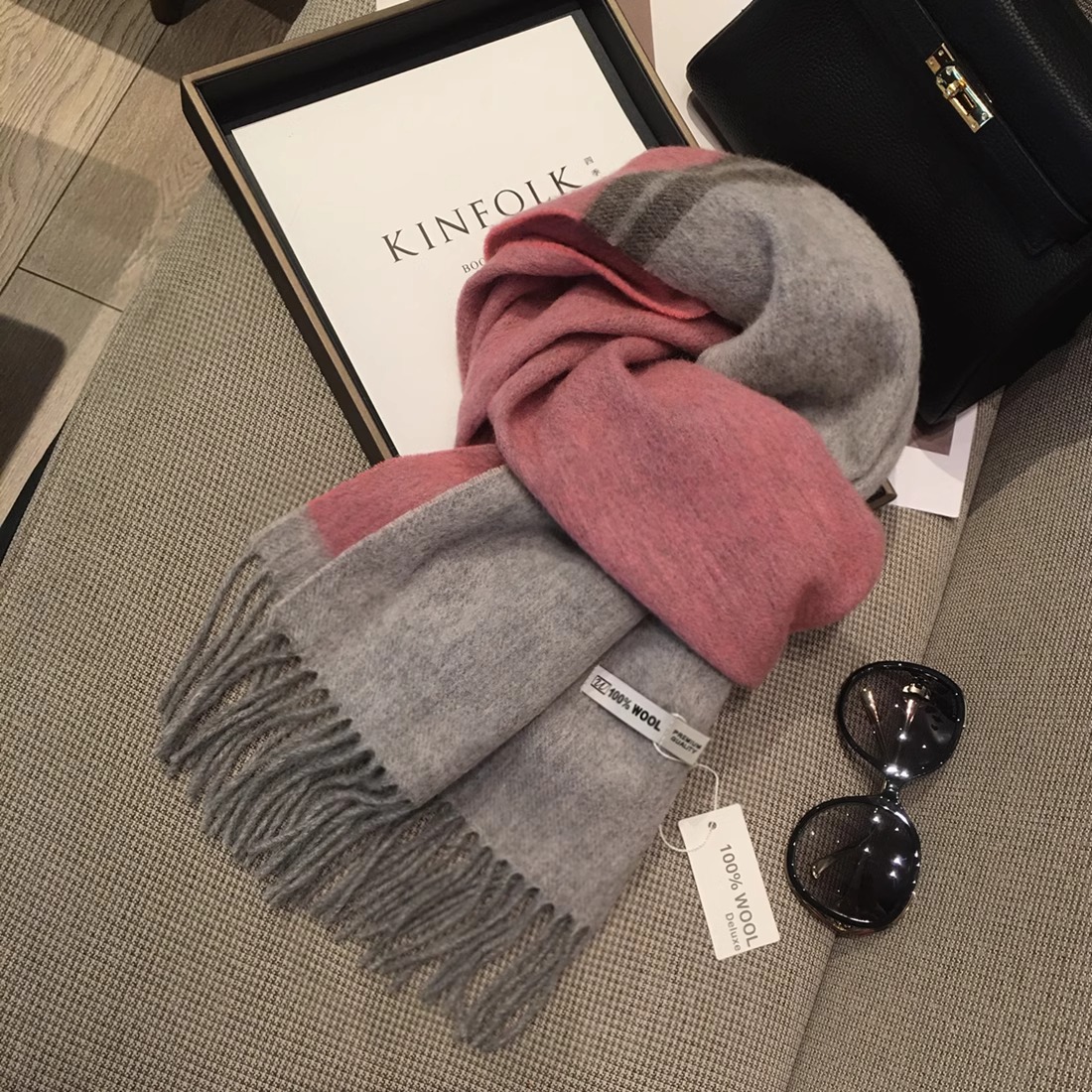 【現貨】秋冬季新款純色雙面拼色100%羊毛圍巾 羊絨披肩兩用圍脖