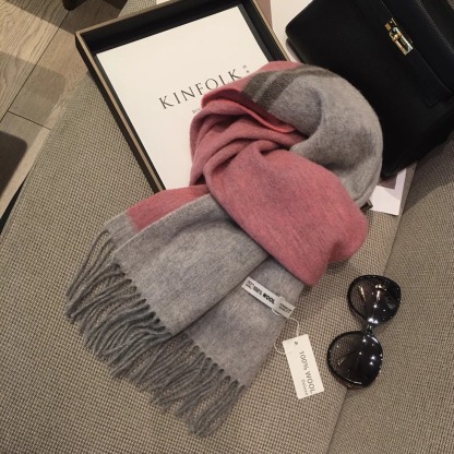 【現貨】秋冬季新款純色雙面拼色100%羊毛圍巾 羊絨披肩兩用圍脖