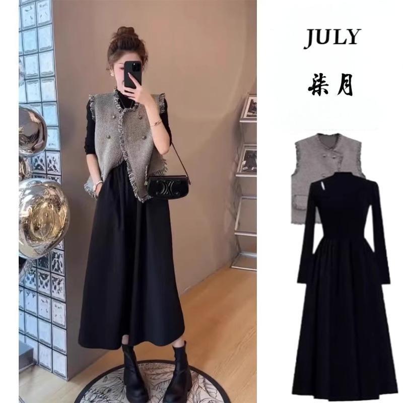 小香風背心馬甲 黑色洋裝套裝 復古輕奢顯瘦