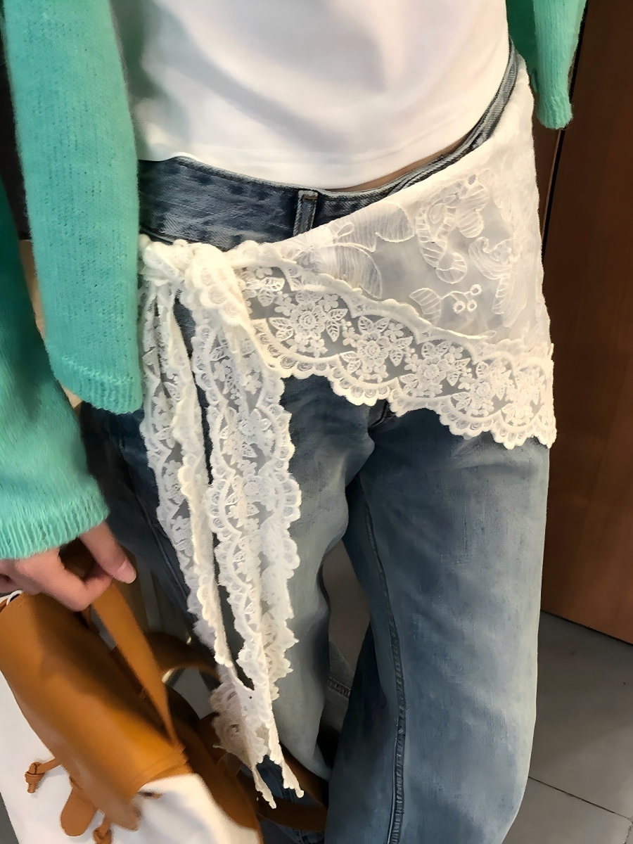 蕾絲三角巾腰飾｜層次感屁帘裙擺｜春夏仙氣顯瘦百搭配件