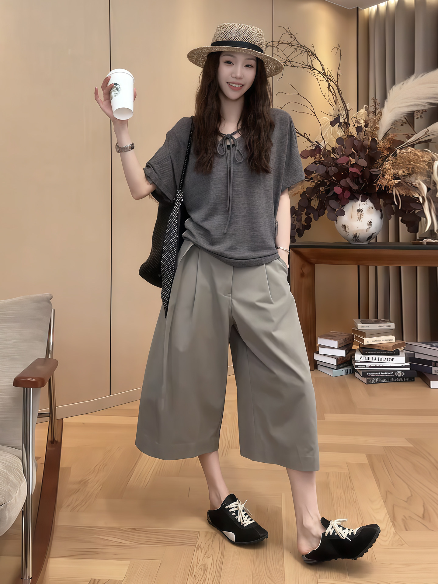 宽松短袖T恤显瘦七分休闲裤套装女