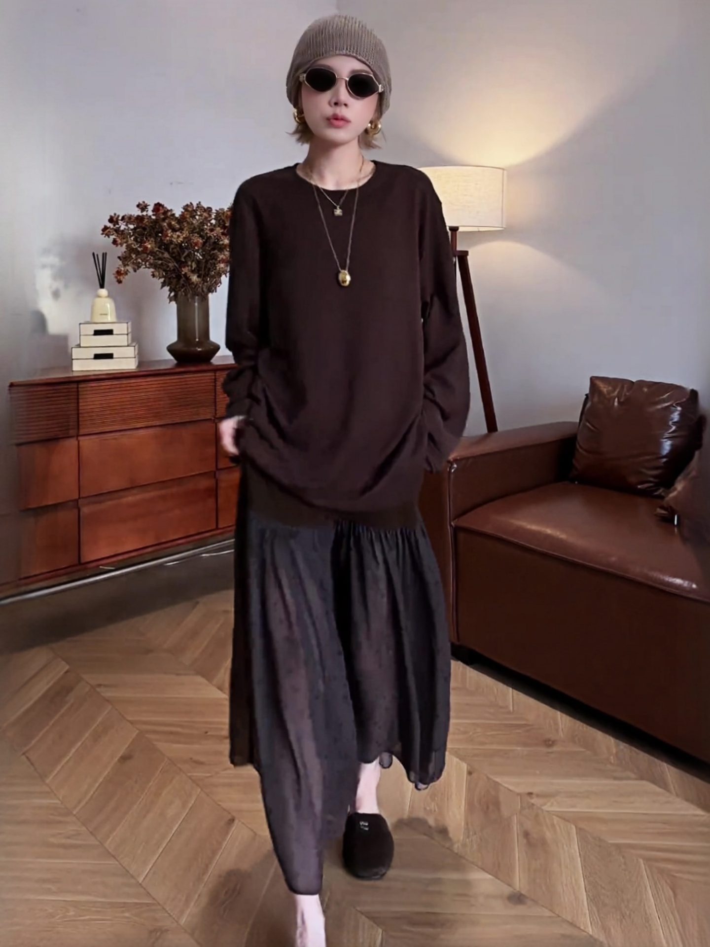 早秋必備｜慵懶風拼接上衣+半身裙 休閒套裝組